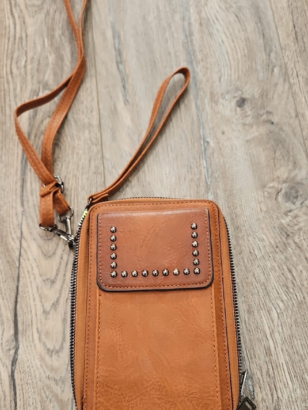 Tan Studded Crossbody Phone Wallet Purse Western Style